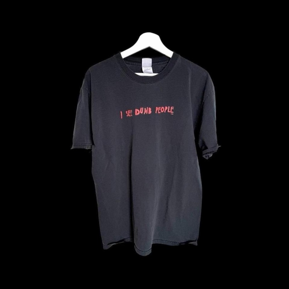 Vintage 90's Funny Steve And Barry's I See Dumb People Tshirt Large Black Hole